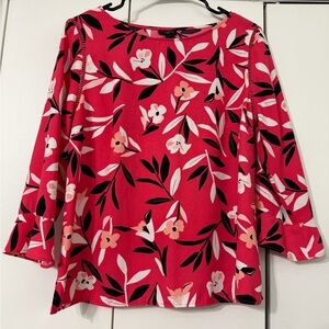 Talbots Petites Pink and Black Floral Blouse